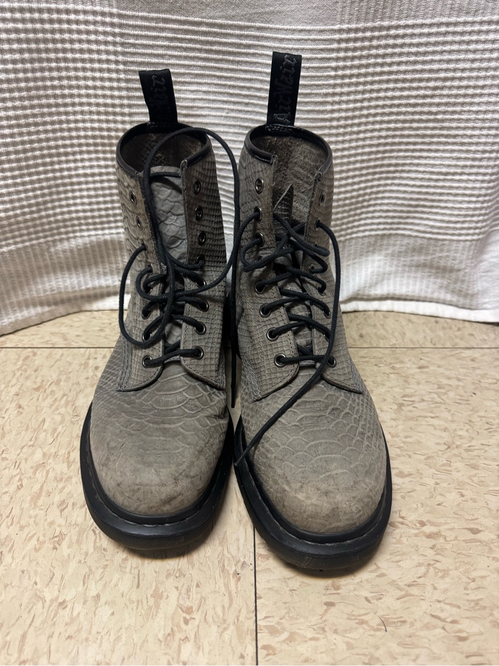Dr. Martens Women's Gray Lace-Up Textured Leather Boots